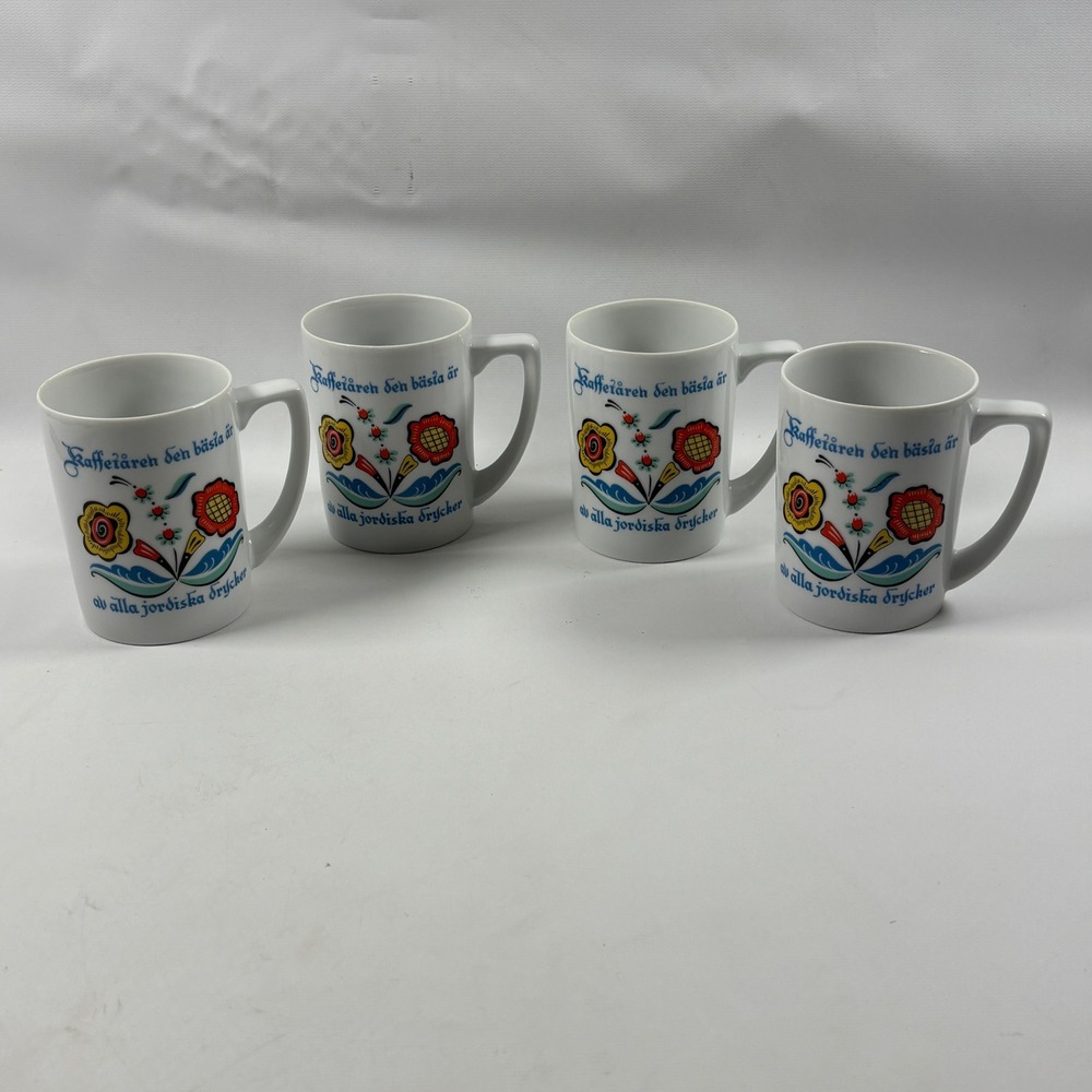 Berggren Swedish Floral Mug Set of 4 Coffee Is The Best Of All Earthly Drinks